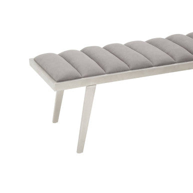 Grey Velvet Bench with Brushed Silver Frame | Gilden