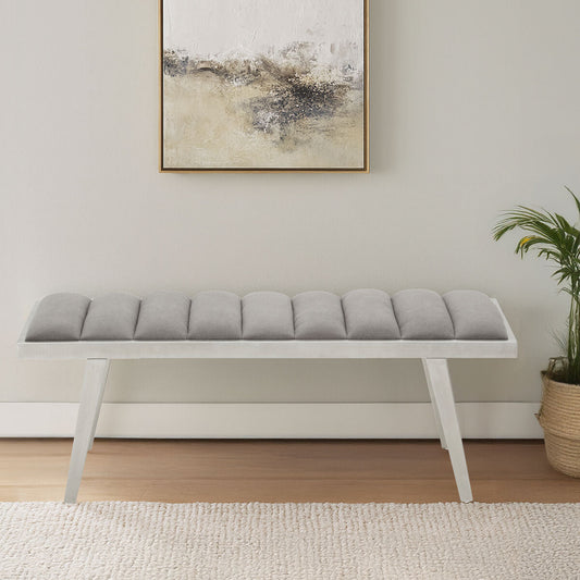 Gilden Grey Velvet Bench with Brushed Silver Frame