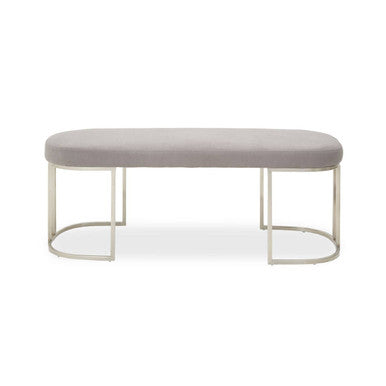 Gilden Grey Fabric Bench with Curved Silver Base