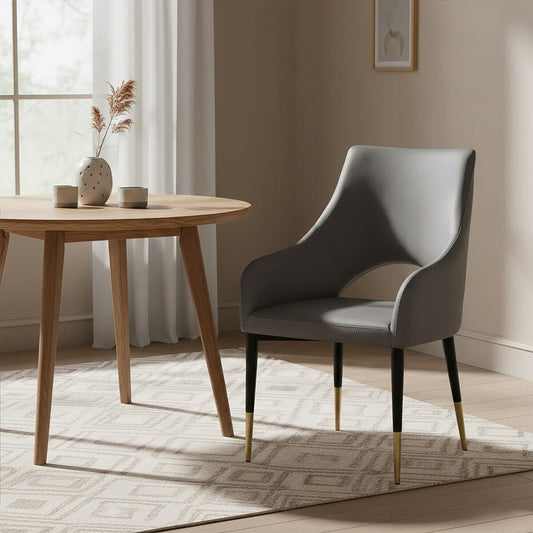 Gilden Grey Leather Effect Dining Chair with Gold Tip Legs