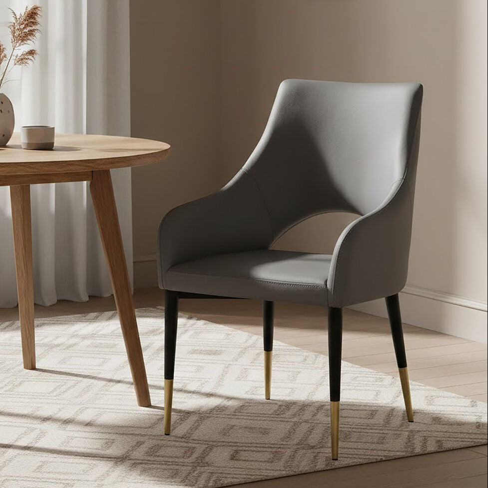 Gilden Grey Leather Effect Dining Chair with Gold Tip Legs