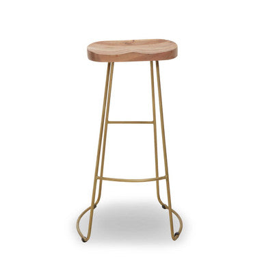 Nandri Acacia Wood and Antique Brass Bar Stool