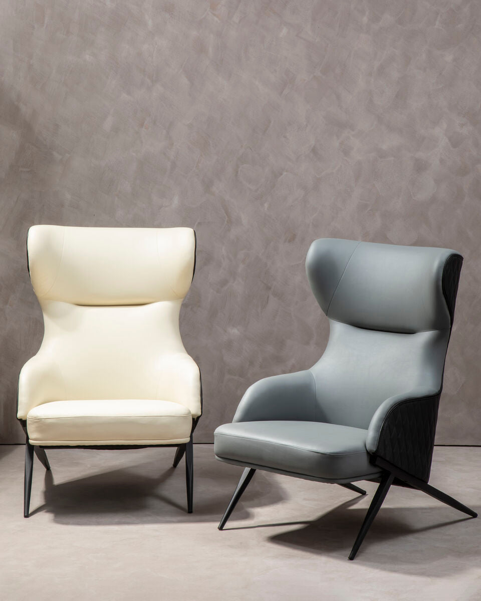 Kiev Grey Fabric and Black Faux Leather Wingback Armchair