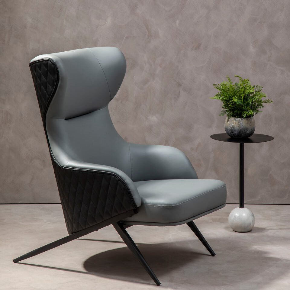 Kiev Grey Fabric and Black Faux Leather Wingback Armchair