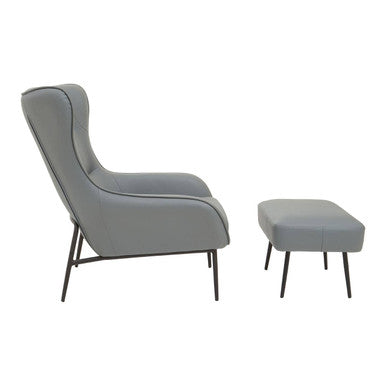 Kaiko Grey Faux Leather Wingback Armchair and Footstool