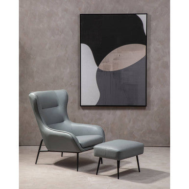 Kaiko Grey Faux Leather Wingback Armchair and Footstool