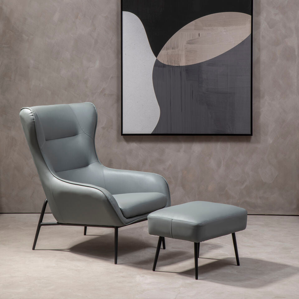 Kaiko Grey Faux Leather Wingback Armchair and Footstool