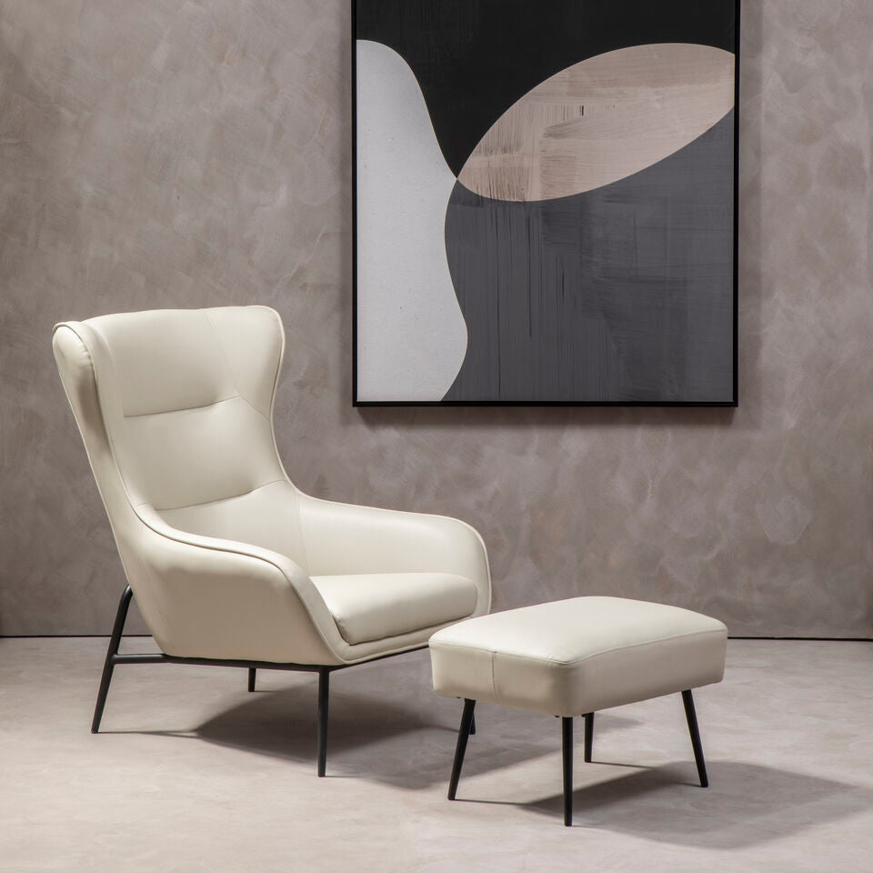Stone Faux Leather Armchair and Footstool | Kaiko