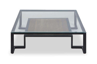 Black Wooden Frame and Glass Top Coffee Table with Shelf | Cibo