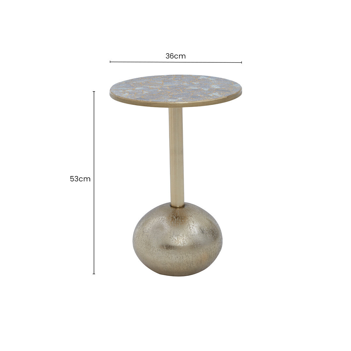 Geometric Mosaic Top Gold Finish Side Table with Slim Column and Round Base, Inventivo
