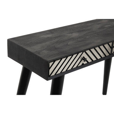 Silver and White Two Drawer Console Table in Acacia Wood | Boho