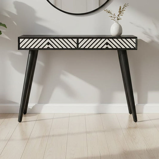 Silver and White Two Drawer Console Table in Acacia Wood, Boho