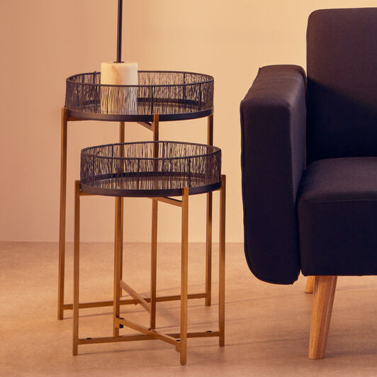 Set of 2 Black Wire and Gold Metal Frame Nesting Tables | Enzo