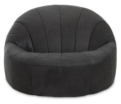 Antique Black Leather Lounge Cocoon Chair | Hoxton