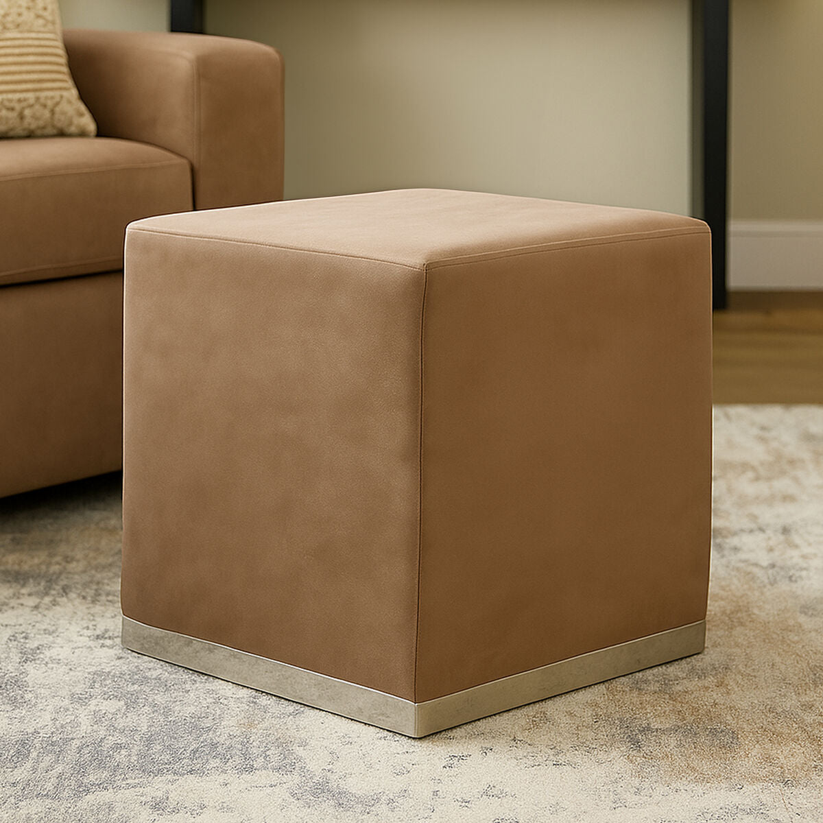 Hagen Mink Velvet Square Stool with Stainless Steel Base
