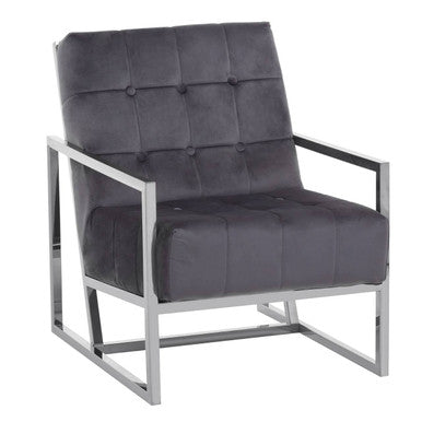 Hana Grey Velvet Chair with Silver Stainless Steel Frame