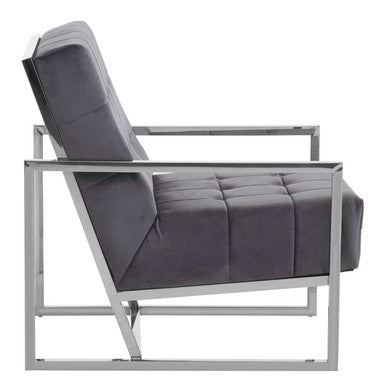 Hana Grey Velvet Chair with Silver Stainless Steel Frame