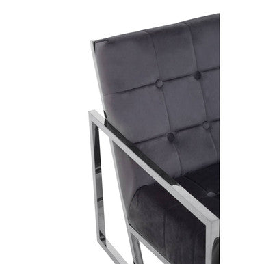 Hana Grey Velvet Chair with Silver Stainless Steel Frame