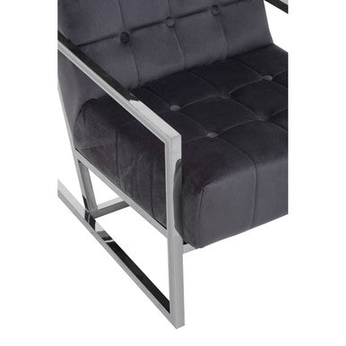 Hana Grey Velvet Chair with Silver Stainless Steel Frame