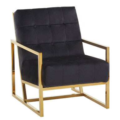 Hana Black Velvet Chair with Gold Stainless Steel Frame