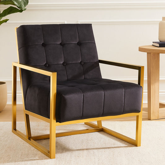 Hana Black Velvet Chair with Gold Stainless Steel Frame