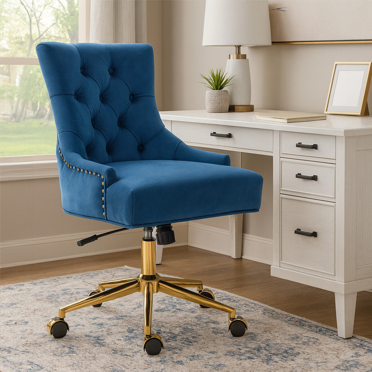 Anita Blue Velvet and Gold Base Home Office Chair