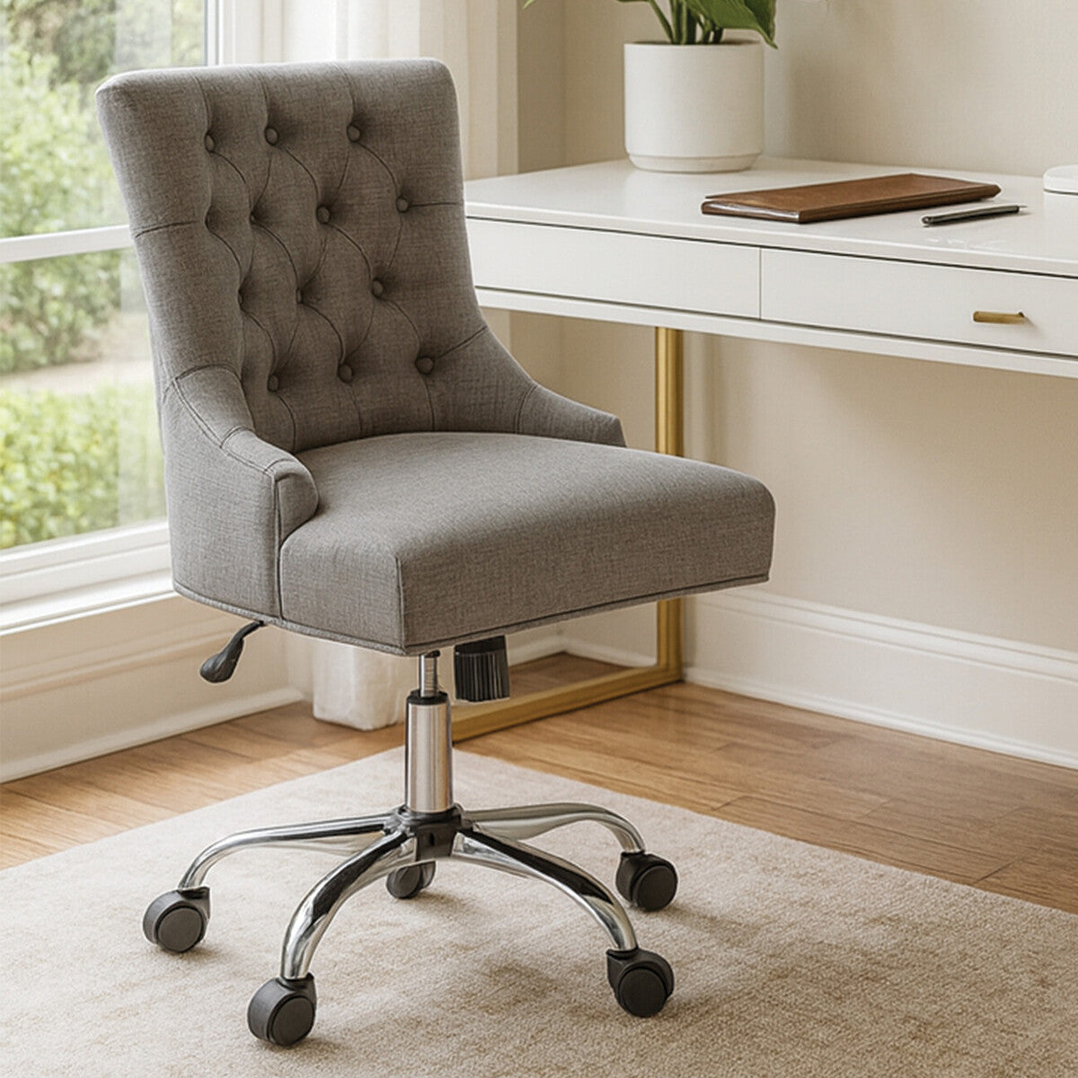 Grey Fabric and Chrome Base Home Office Chair | Anita