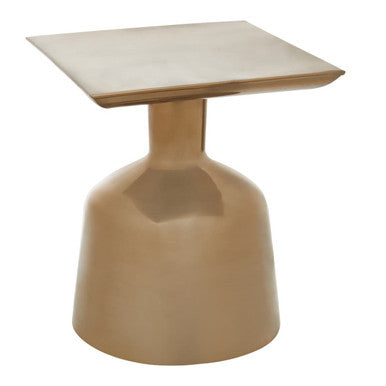 Antique Gold Finish Metal Side Table with Round Glass Top and Round Base | Pazo