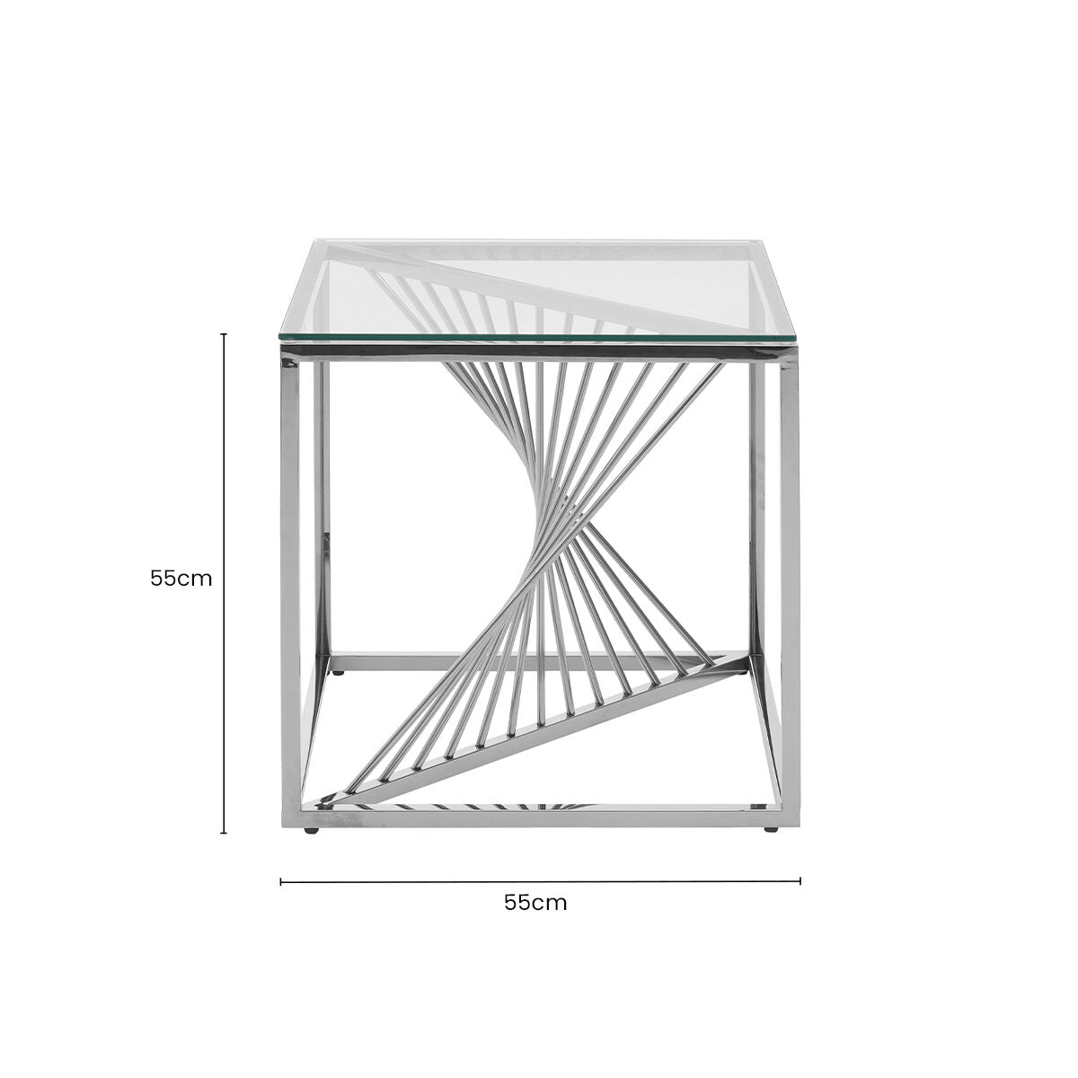 Amella Silver Stainless Steel Side Table with Clear Tempered Glass Top