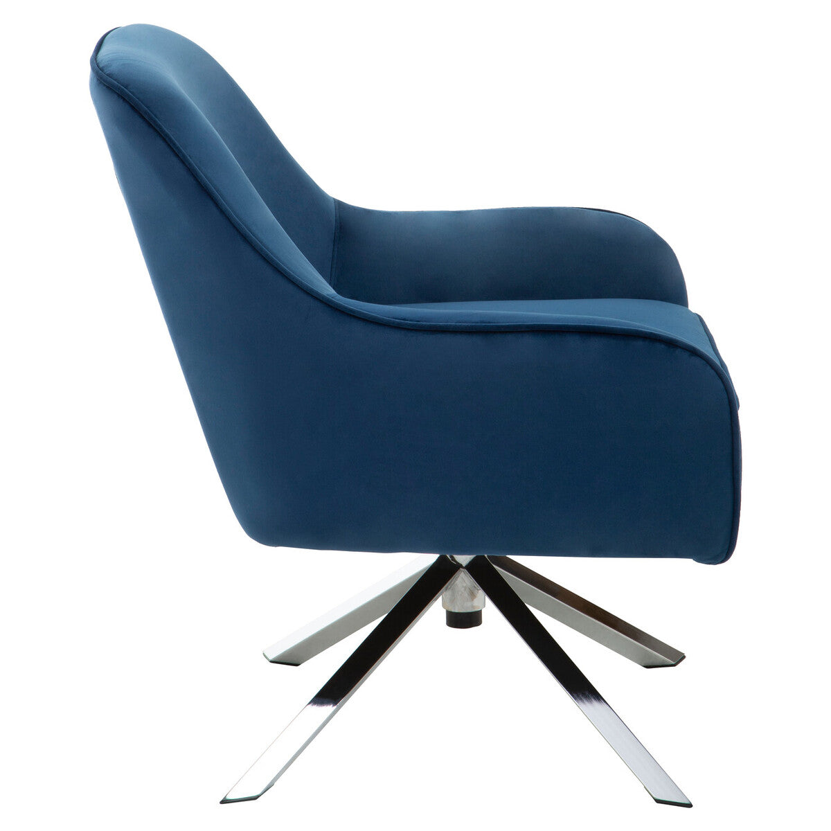 Avery Midnight Blue Velvet Swivel Chair with Curved Back
