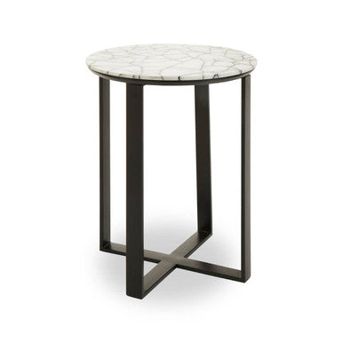 Marble Top Side Table With Black Iron Stand, Marmara