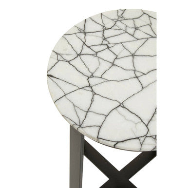 Marble Top Side Table With Black Iron Stand, Marmara
