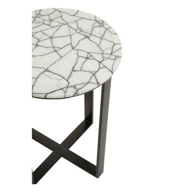 Marble Top Side Table With Black Iron Stand, Marmara