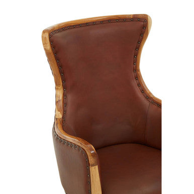 Kendari Brown Cow Leather Chair with Stud Detail
