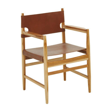 Kendari Antique Brown Leather Chair with Wood Frame