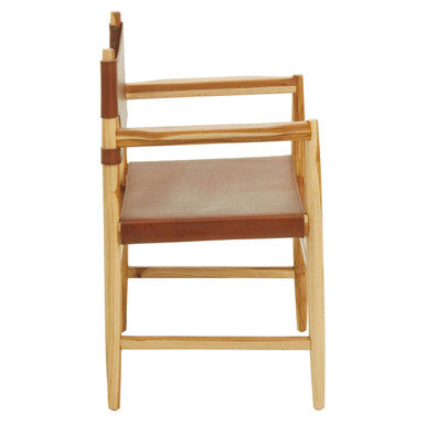 Kendari Antique Brown Leather Chair with Wood Frame