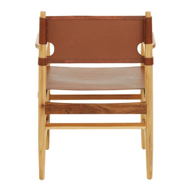 Kendari Antique Brown Leather Chair with Wood Frame