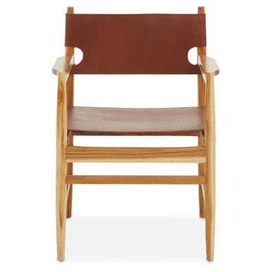 Kendari Antique Brown Leather Chair with Wood Frame