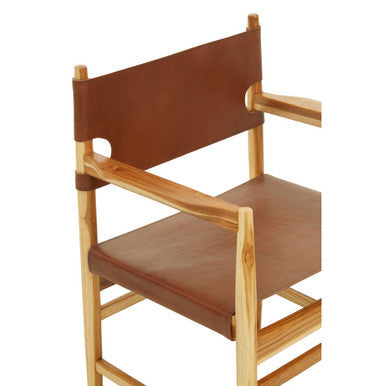 Kendari Antique Brown Leather Chair with Wood Frame