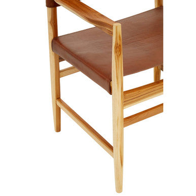 Kendari Antique Brown Leather Chair with Wood Frame