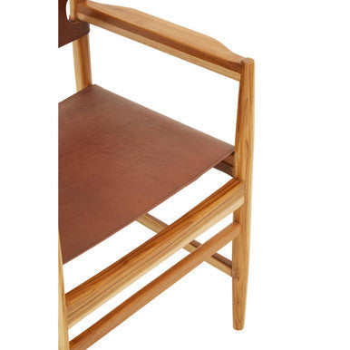 Kendari Antique Brown Leather Chair with Wood Frame