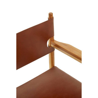 Kendari Antique Brown Leather Chair with Wood Frame