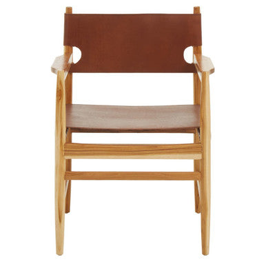 Kendari Antique Brown Leather Chair with Wood Frame