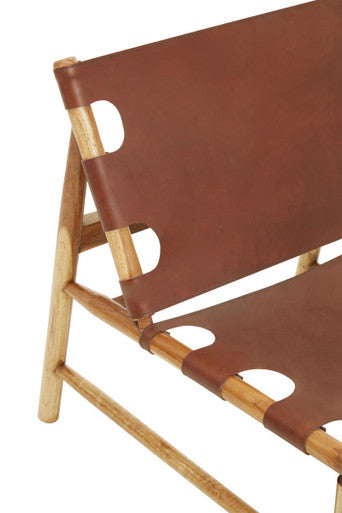 Kendari Antique Brown Leather Sling Chair with Wood Frame