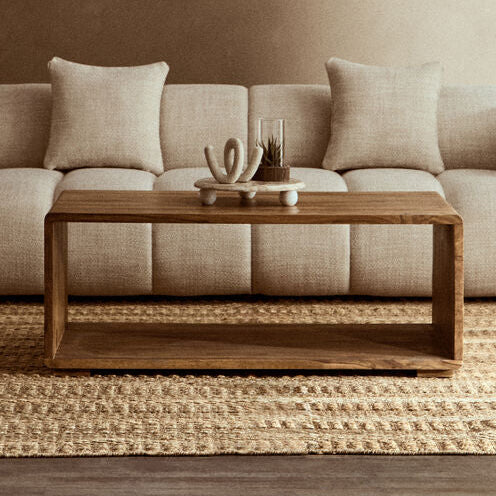 Solid Sheesham Wood Coffee Table with Open Centre and Lower Storage Shelf | Surati