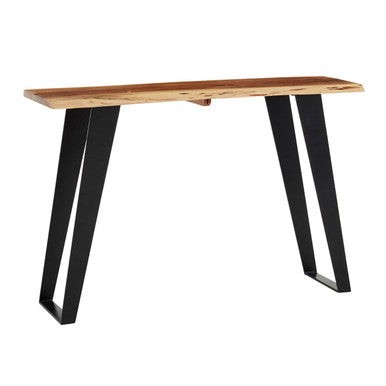Natural Live Edge Acacia Wood Top Console Table with Black Iron Legs, Surax