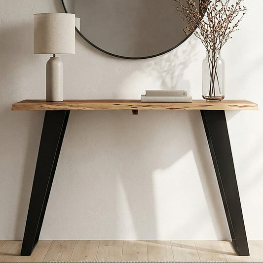 Natural Live Edge Acacia Wood Top Console Table with Black Iron Legs | Surax