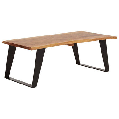 Live Edge Acacia Wood Top Coffee Table with Black Iron Legs | Surax