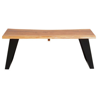 Live Edge Acacia Wood Top Coffee Table with Black Iron Legs | Surax