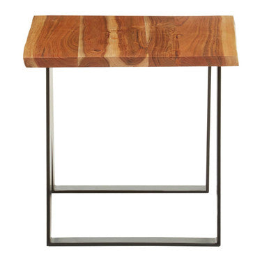 Brown Acacia Wood Top Side Table with Black Metal Legs | Surax